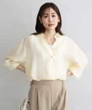 FOBGD57150 MK MICHEL KLEIN(MK ミッシェルクラン) [接触冷感/洗える]ドビーストライプ柄シアーシャツブラウス ライトイエロー