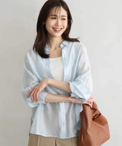 FOBGD57150 MK MICHEL KLEIN [接触冷感/洗える]ドビーストライプ柄シアーシャツブラウス