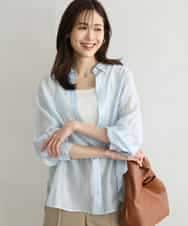 FOBGD57150 MK MICHEL KLEIN(MK ミッシェルクラン) [接触冷感/洗える]ドビーストライプ柄シアーシャツブラウス ライトブルー