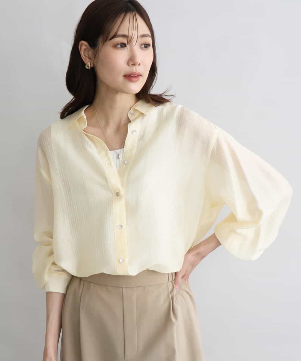 FOBGD57150 MK MICHEL KLEIN(MK ミッシェルクラン) [接触冷感/洗える]ドビーストライプ柄シアーシャツブラウス ライトブルー