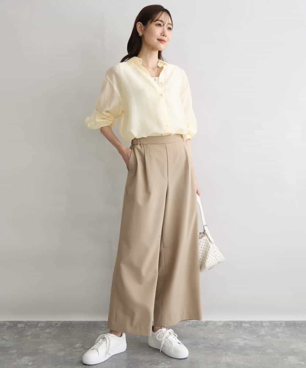 FOBGD57150 MK MICHEL KLEIN(MK ミッシェルクラン) [接触冷感/洗える]ドビーストライプ柄シアーシャツブラウス ライトブルー