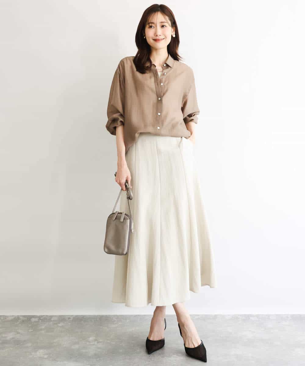 FOBGD57150 MK MICHEL KLEIN(MK ミッシェルクラン) [接触冷感/洗える]ドビーストライプ柄シアーシャツブラウス ライトブルー