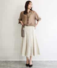 FOBGD57150 MK MICHEL KLEIN(MK ミッシェルクラン) [接触冷感/洗える]ドビーストライプ柄シアーシャツブラウス ライトブルー