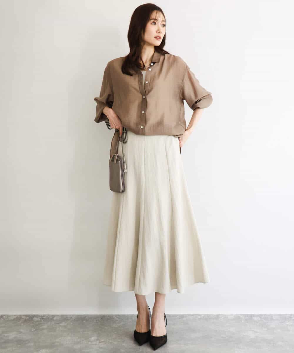 FOBGD57150 MK MICHEL KLEIN(MK ミッシェルクラン) [接触冷感/洗える]ドビーストライプ柄シアーシャツブラウス ライトブルー