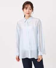 FOBGD57150 MK MICHEL KLEIN(MK ミッシェルクラン) [接触冷感/洗える]ドビーストライプ柄シアーシャツブラウス ライトブルー