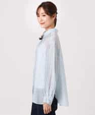 FOBGD57150 MK MICHEL KLEIN(MK ミッシェルクラン) [接触冷感/洗える]ドビーストライプ柄シアーシャツブラウス ライトブルー