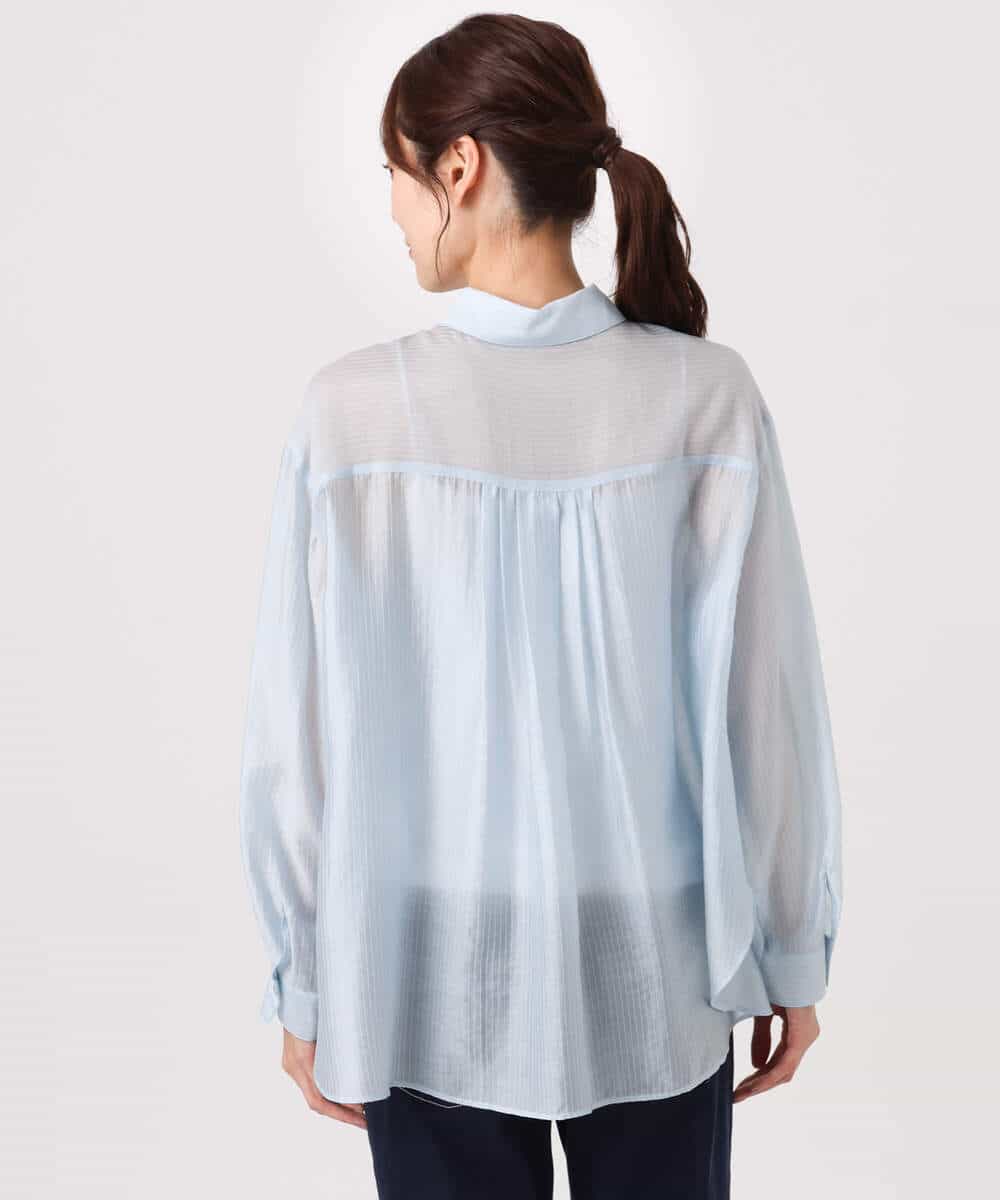 FOBGD57150 MK MICHEL KLEIN(MK ミッシェルクラン) [接触冷感/洗える]ドビーストライプ柄シアーシャツブラウス ライトブルー