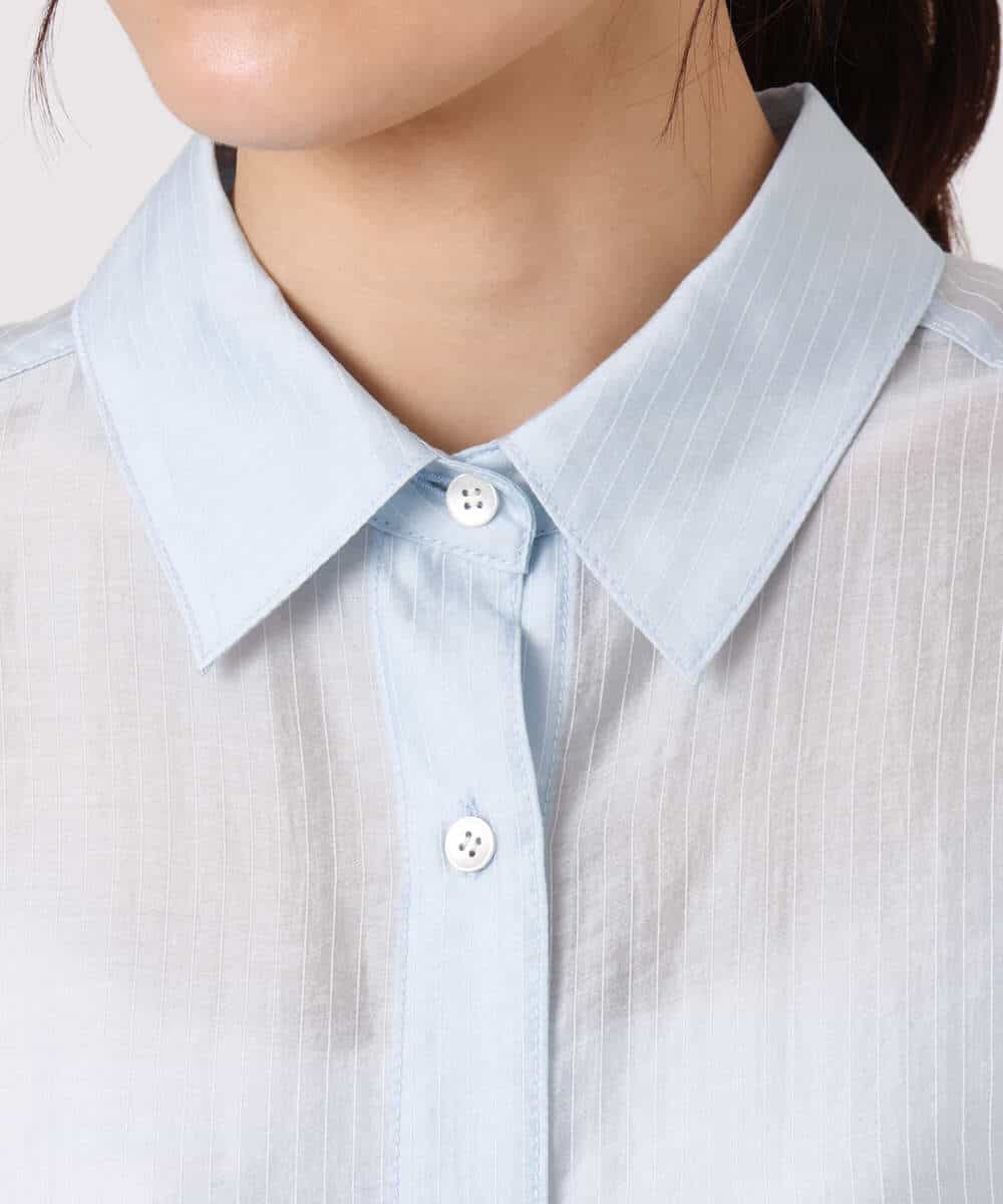 FOBGD57150 MK MICHEL KLEIN(MK ミッシェルクラン) [接触冷感/洗える]ドビーストライプ柄シアーシャツブラウス ライトブルー