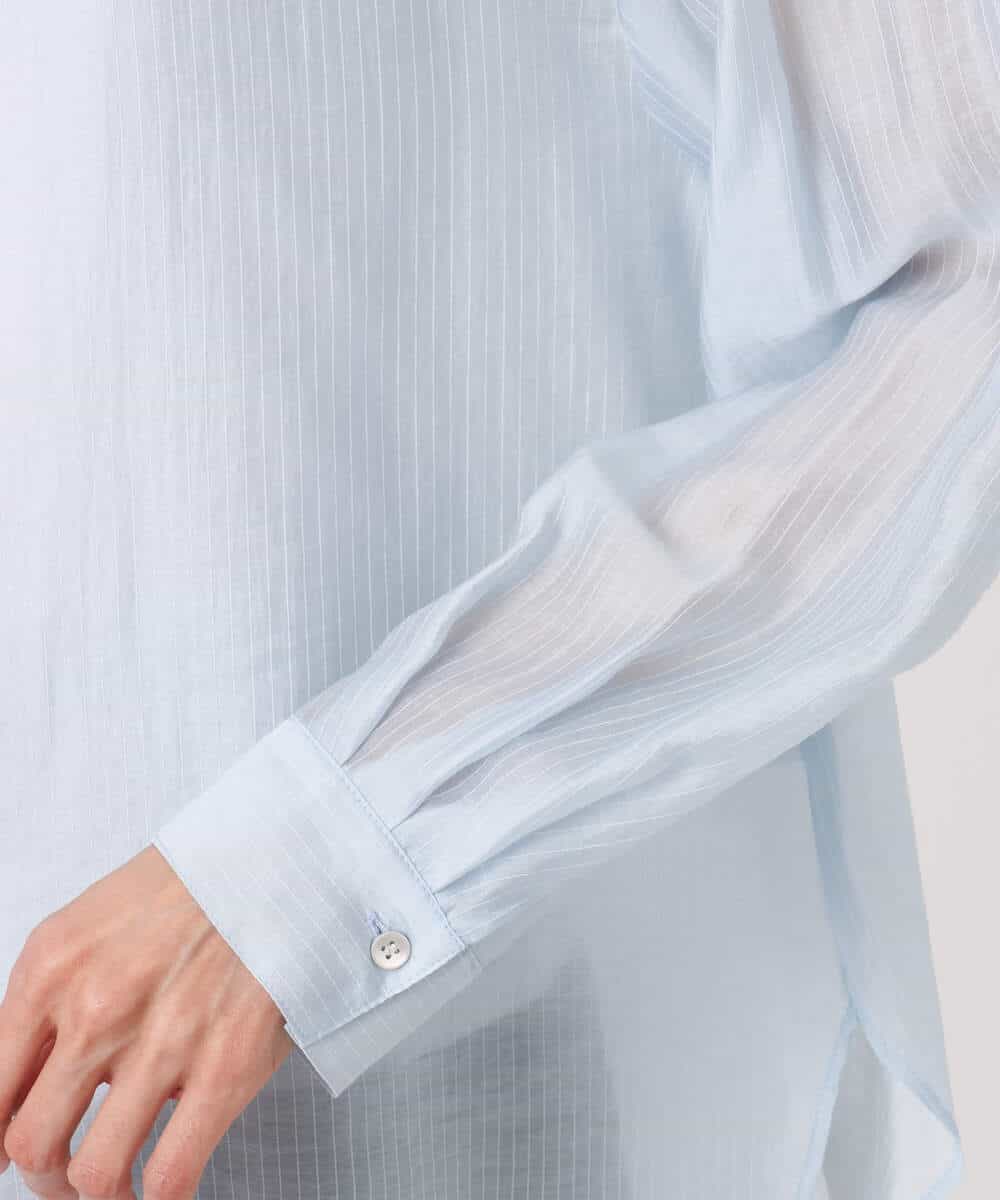 FOBGD57150 MK MICHEL KLEIN(MK ミッシェルクラン) [接触冷感/洗える]ドビーストライプ柄シアーシャツブラウス ライトブルー