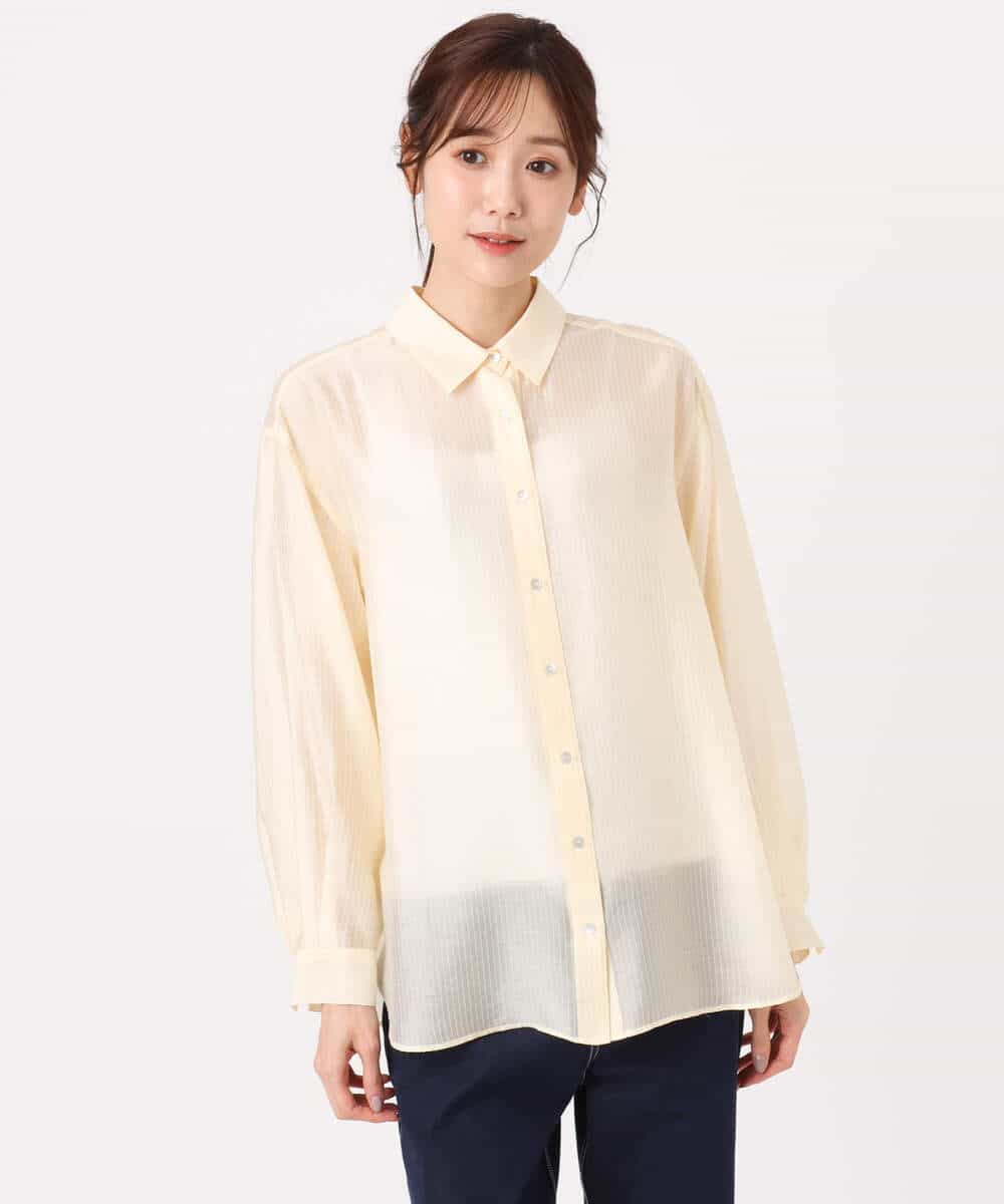 FOBGD57150 MK MICHEL KLEIN(MK ミッシェルクラン) [接触冷感/洗える]ドビーストライプ柄シアーシャツブラウス ライトブルー