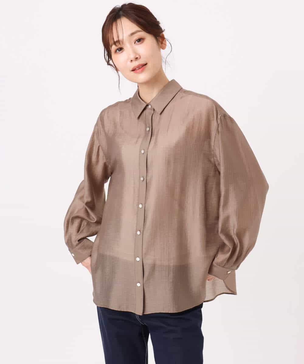 FOBGD57150 MK MICHEL KLEIN(MK ミッシェルクラン) [接触冷感/洗える]ドビーストライプ柄シアーシャツブラウス ライトブルー