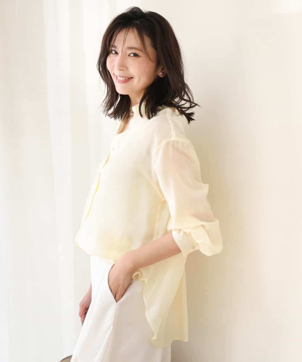 FOBGD57150 MK MICHEL KLEIN(MK ミッシェルクラン) [接触冷感/洗える]ドビーストライプ柄シアーシャツブラウス ライトブルー