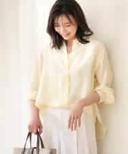 FOBGD57150 MK MICHEL KLEIN(MK ミッシェルクラン) [接触冷感/洗える]ドビーストライプ柄シアーシャツブラウス ライトブルー