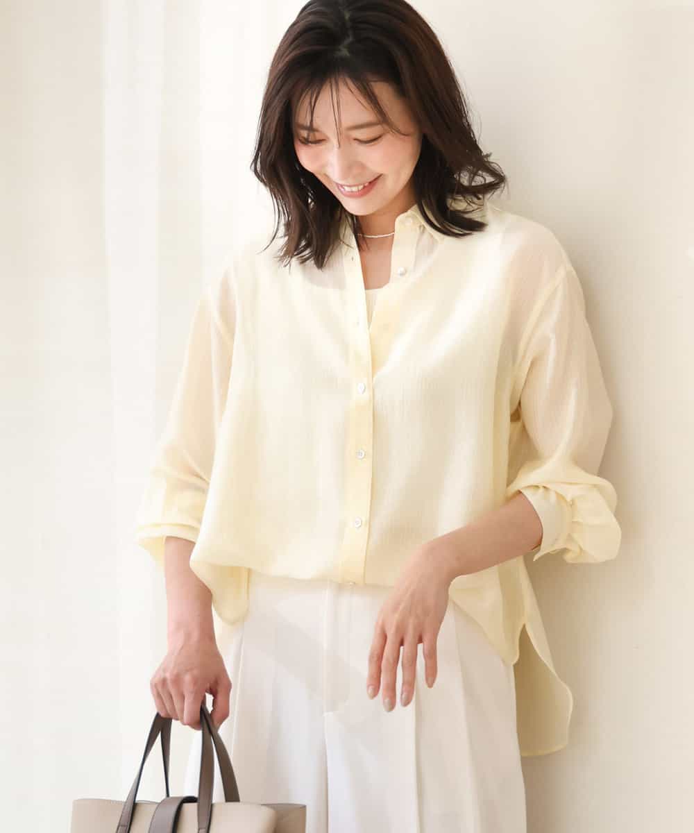 FOBGD57150 MK MICHEL KLEIN(MK ミッシェルクラン) [接触冷感/洗える]ドビーストライプ柄シアーシャツブラウス ライトブルー