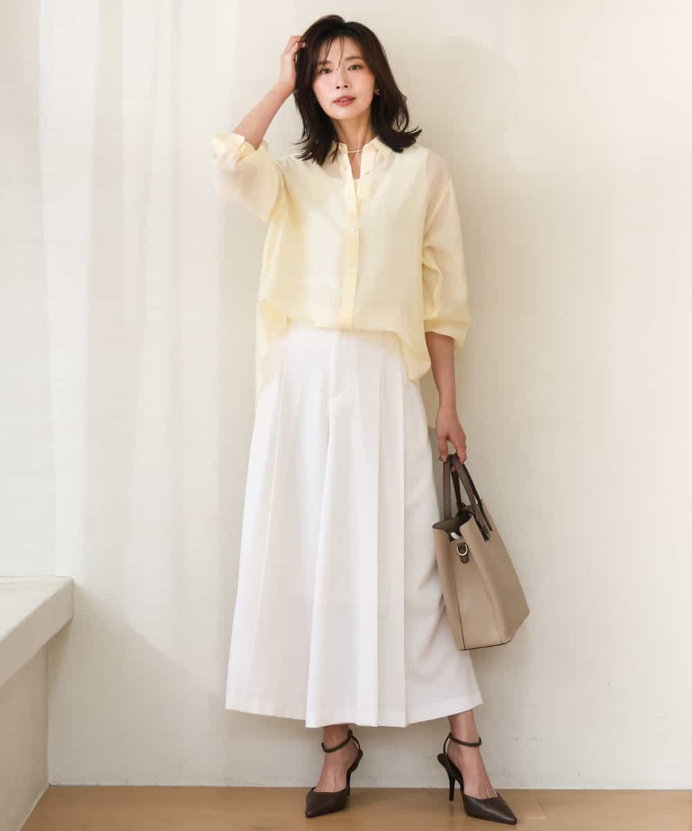 FOBGD57150 MK MICHEL KLEIN(MK ミッシェルクラン) [接触冷感/洗える]ドビーストライプ柄シアーシャツブラウス ライトブルー