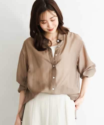 FOBGD57150 MK MICHEL KLEIN [接触冷感/洗える]ドビーストライプ柄シアーシャツブラウス