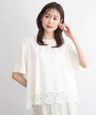FOBGD59150 MK MICHEL KLEIN(MK ミッシェルクラン) [UVカット/接触冷感/洗える]ストレッチ 裾レース半袖ブラウス アイボリー