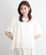 FOBGD59150 MK MICHEL KLEIN(MK ミッシェルクラン) [UVカット/接触冷感/洗える]ストレッチ 裾レース半袖ブラウス ブラック