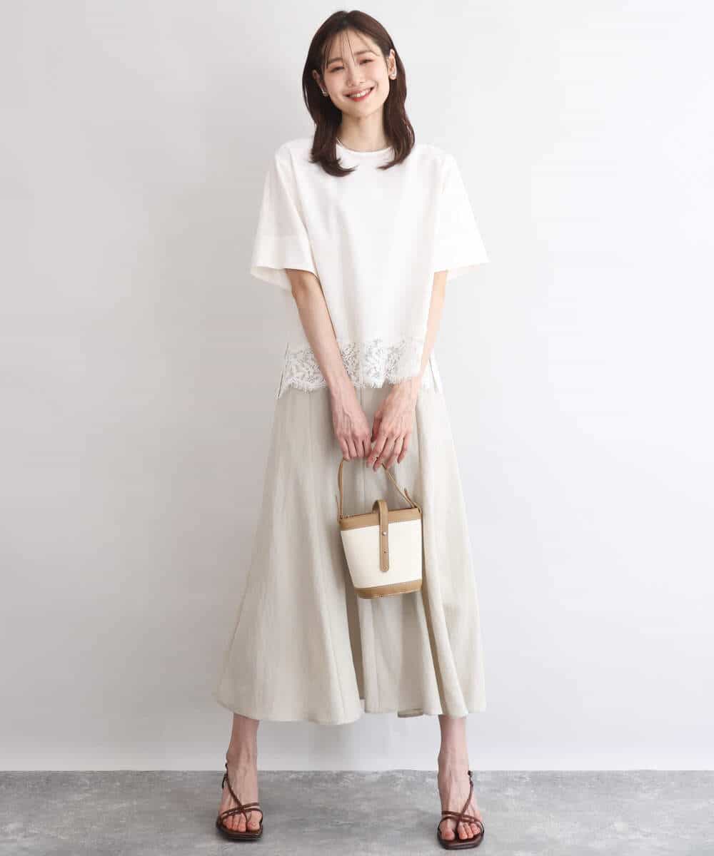 FOBGD59150 MK MICHEL KLEIN(MK ミッシェルクラン) [UVカット/接触冷感/洗える]ストレッチ 裾レース半袖ブラウス ブラック