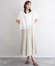 FOBGD59150 MK MICHEL KLEIN(MK ミッシェルクラン) [UVカット/接触冷感/洗える]ストレッチ 裾レース半袖ブラウス ブラック