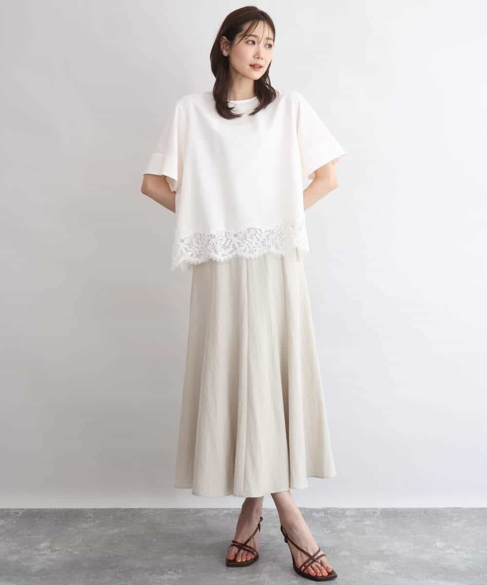 FOBGD59150 MK MICHEL KLEIN(MK ミッシェルクラン) [UVカット/接触冷感/洗える]ストレッチ 裾レース半袖ブラウス ブラック