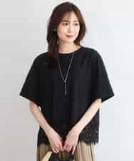 FOBGD59150 MK MICHEL KLEIN(MK ミッシェルクラン) [UVカット/接触冷感/洗える]ストレッチ 裾レース半袖ブラウス ブラック