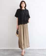 FOBGD59150 MK MICHEL KLEIN(MK ミッシェルクラン) [UVカット/接触冷感/洗える]ストレッチ 裾レース半袖ブラウス ブラック