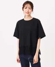 FOBGD59150 MK MICHEL KLEIN(MK ミッシェルクラン) [UVカット/接触冷感/洗える]ストレッチ 裾レース半袖ブラウス ブラック