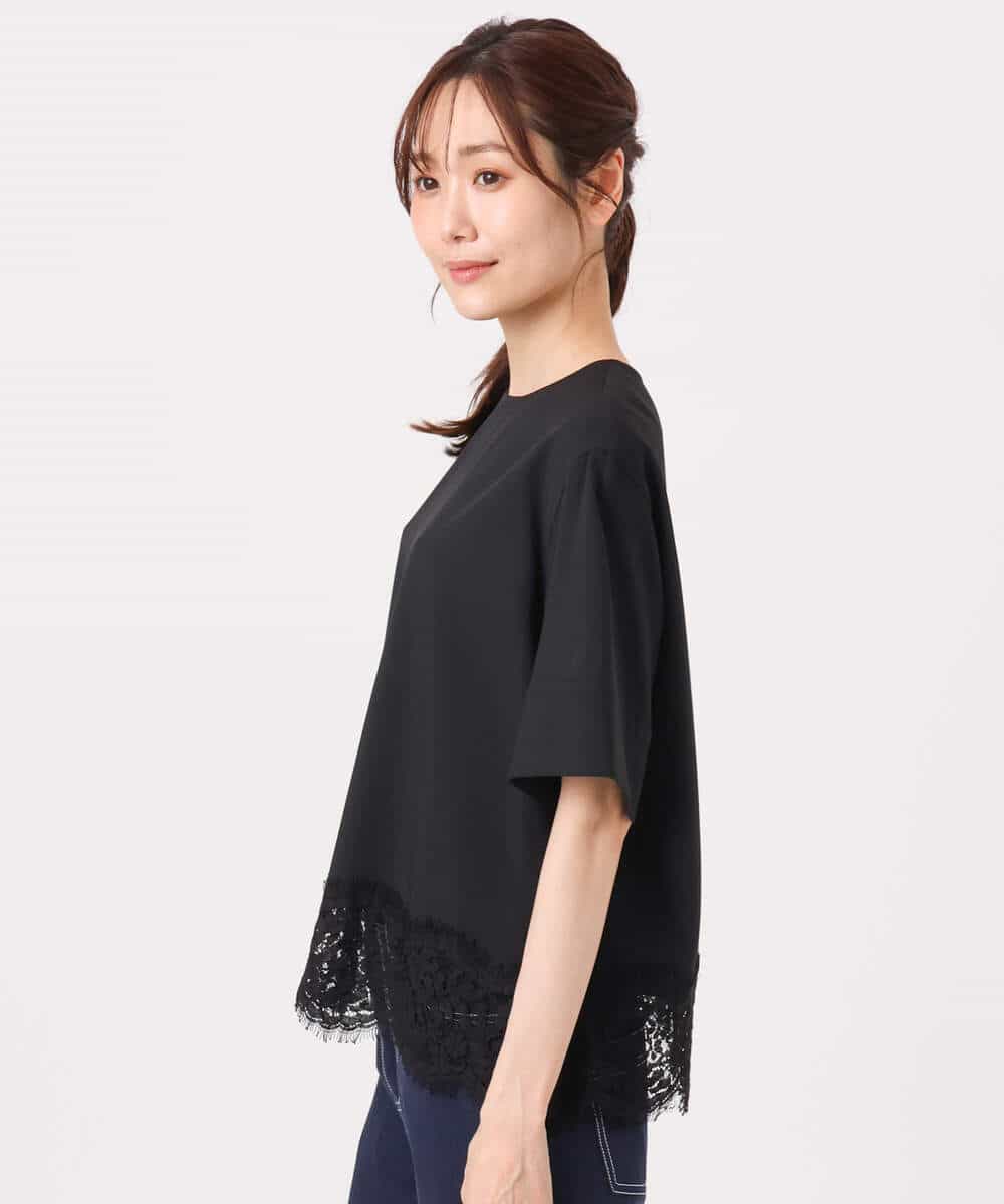 FOBGD59150 MK MICHEL KLEIN(MK ミッシェルクラン) [UVカット/接触冷感/洗える]ストレッチ 裾レース半袖ブラウス ブラック