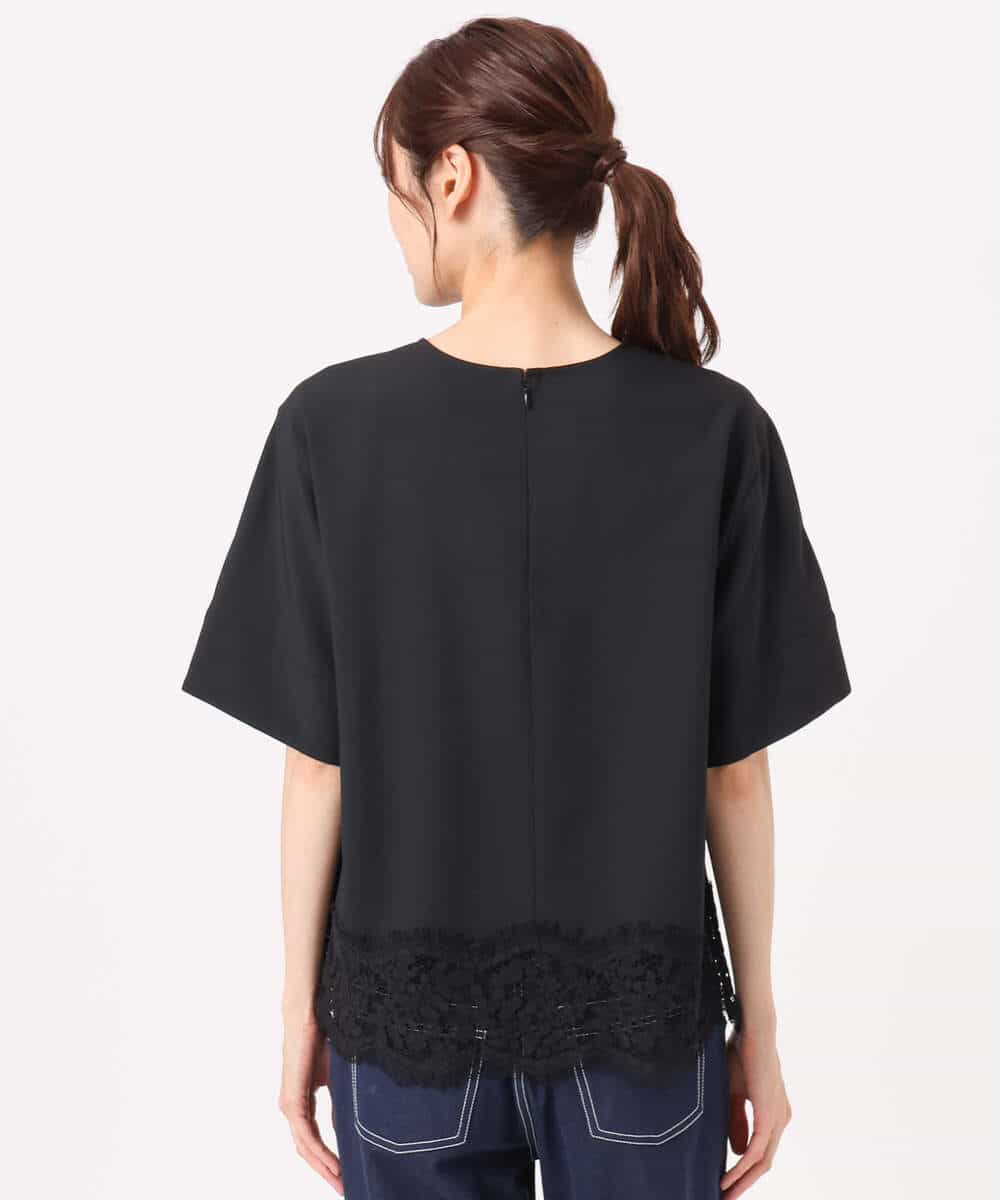 FOBGD59150 MK MICHEL KLEIN(MK ミッシェルクラン) [UVカット/接触冷感/洗える]ストレッチ 裾レース半袖ブラウス ブラック