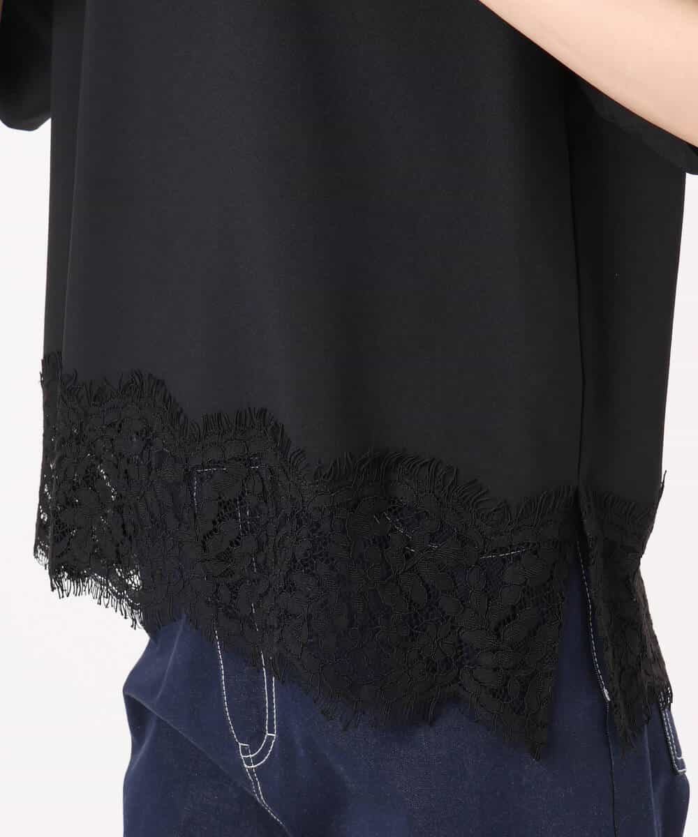 FOBGD59150 MK MICHEL KLEIN(MK ミッシェルクラン) [UVカット/接触冷感/洗える]ストレッチ 裾レース半袖ブラウス ブラック