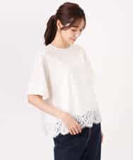 FOBGD59150 MK MICHEL KLEIN(MK ミッシェルクラン) [UVカット/接触冷感/洗える]ストレッチ 裾レース半袖ブラウス ブラック