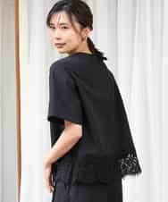 FOBGD59150 MK MICHEL KLEIN(MK ミッシェルクラン) [UVカット/接触冷感/洗える]ストレッチ 裾レース半袖ブラウス ブラック