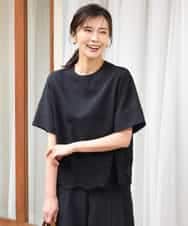FOBGD59150 MK MICHEL KLEIN(MK ミッシェルクラン) [UVカット/接触冷感/洗える]ストレッチ 裾レース半袖ブラウス ブラック