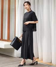 FOBGD59150 MK MICHEL KLEIN(MK ミッシェルクラン) [UVカット/接触冷感/洗える]ストレッチ 裾レース半袖ブラウス ブラック