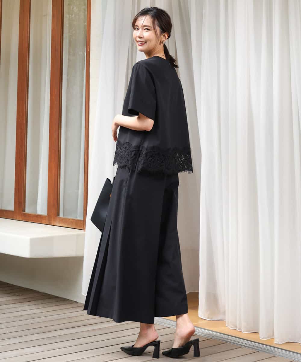 FOBGD59150 MK MICHEL KLEIN(MK ミッシェルクラン) [UVカット/接触冷感/洗える]ストレッチ 裾レース半袖ブラウス ブラック