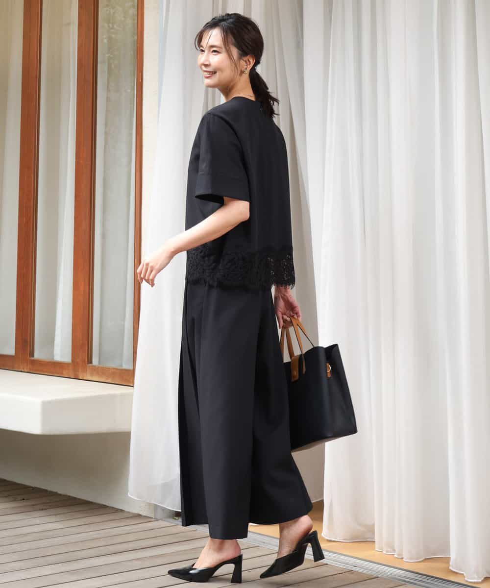 FOBGD59150 MK MICHEL KLEIN(MK ミッシェルクラン) [UVカット/接触冷感/洗える]ストレッチ 裾レース半袖ブラウス ブラック