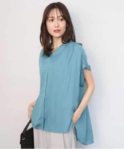 FOBGD68140 MK MICHEL KLEIN [UVカット/接触冷感/洗える]メタル釦デザイン サテン地ブラウス