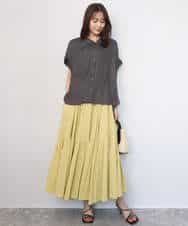 FOBGD68140 MK MICHEL KLEIN(MK ミッシェルクラン) [UVカット/接触冷感/洗える]メタル釦デザイン サテン地ブラウス ターコイズ