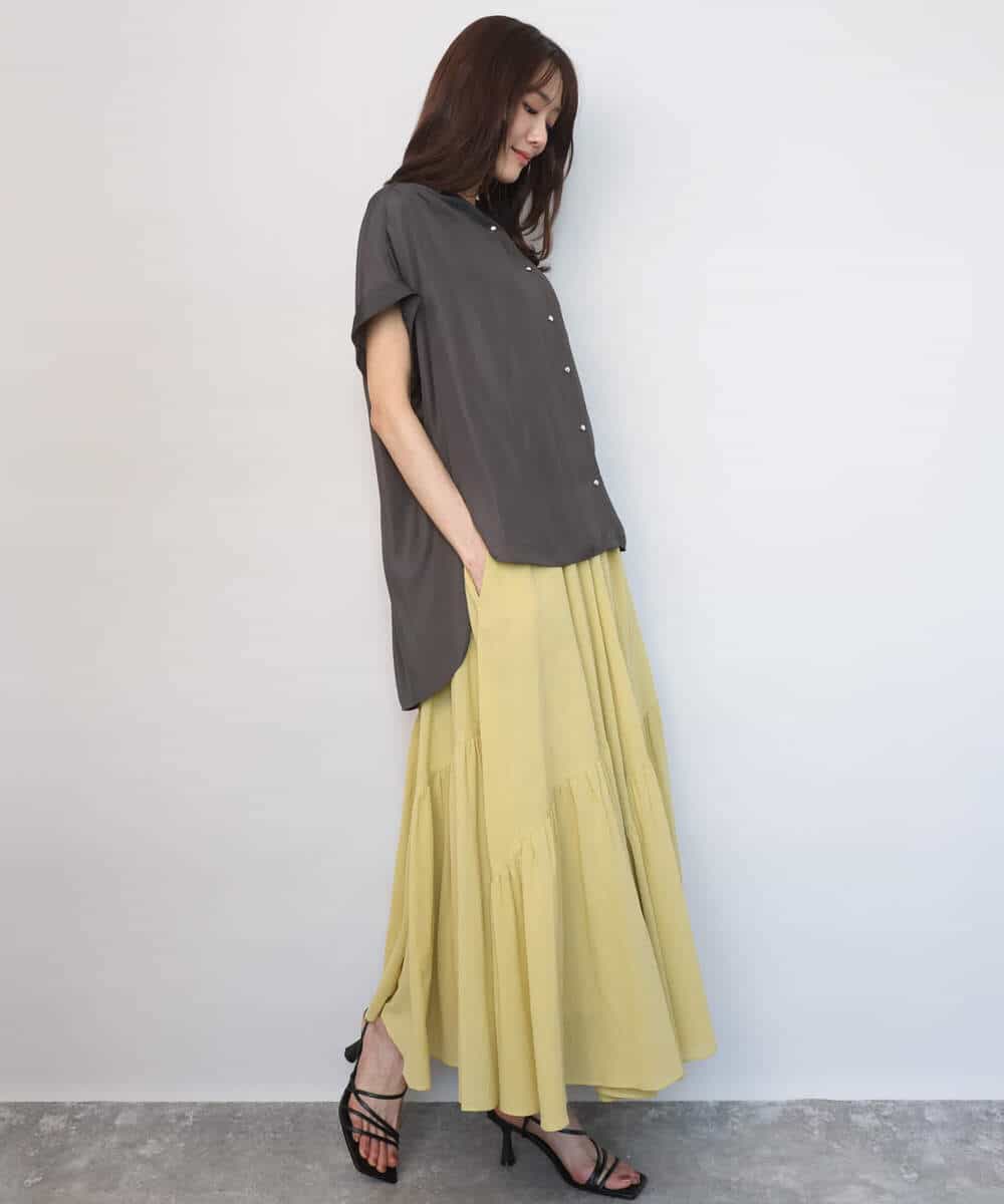 FOBGD68140 MK MICHEL KLEIN(MK ミッシェルクラン) [UVカット/接触冷感/洗える]メタル釦デザイン サテン地ブラウス ターコイズ