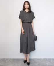 FOBGD68140 MK MICHEL KLEIN(MK ミッシェルクラン) [UVカット/接触冷感/洗える]メタル釦デザイン サテン地ブラウス ターコイズ