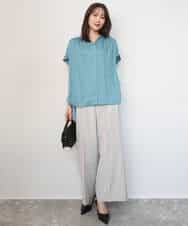 FOBGD68140 MK MICHEL KLEIN(MK ミッシェルクラン) [UVカット/接触冷感/洗える]メタル釦デザイン サテン地ブラウス ターコイズ