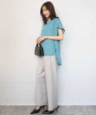 FOBGD68140 MK MICHEL KLEIN(MK ミッシェルクラン) [UVカット/接触冷感/洗える]メタル釦デザイン サテン地ブラウス ターコイズ