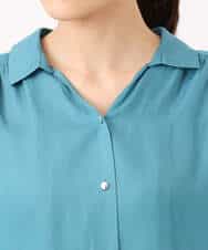 FOBGD68140 MK MICHEL KLEIN(MK ミッシェルクラン) [UVカット/接触冷感/洗える]メタル釦デザイン サテン地ブラウス ターコイズ