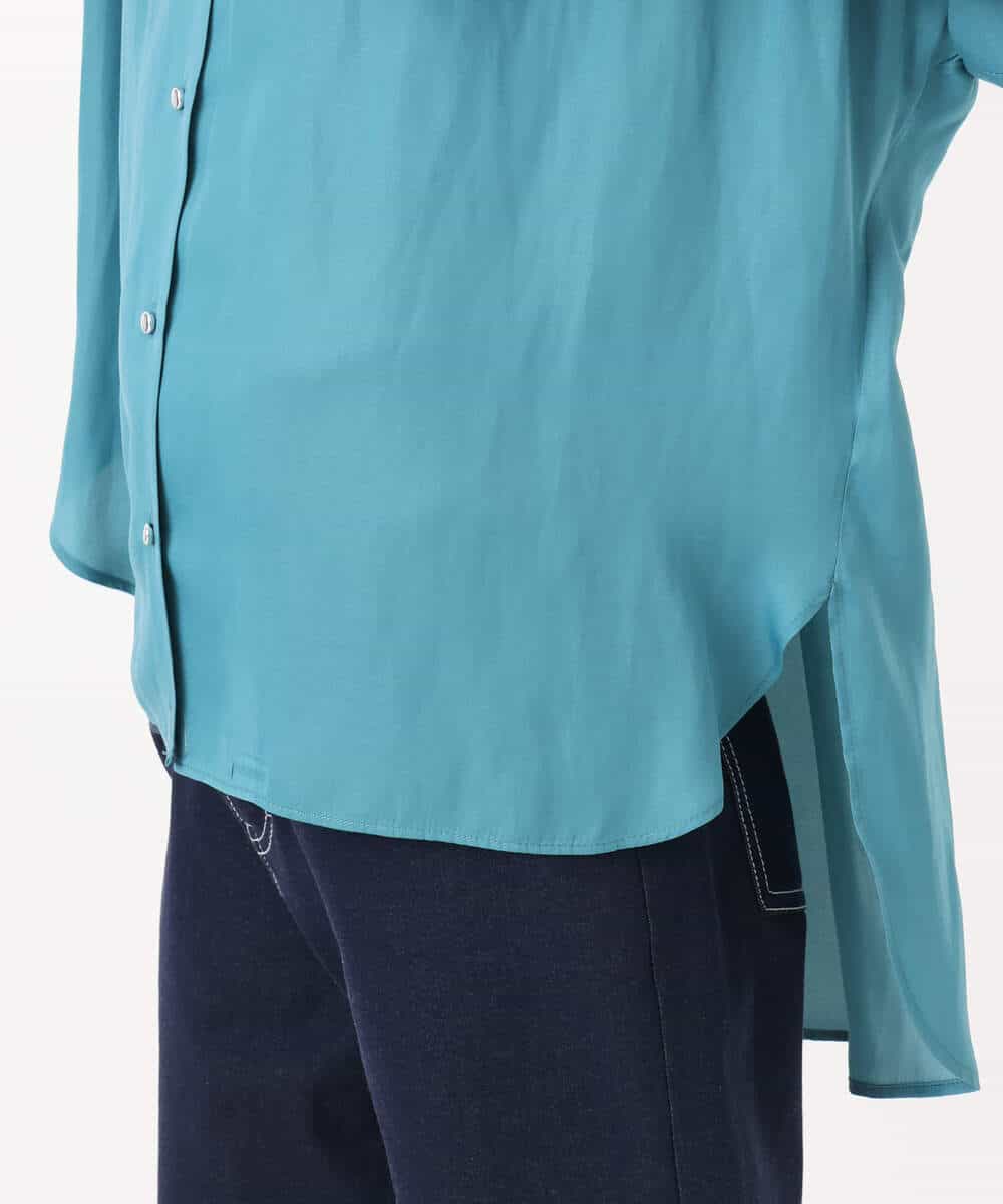 FOBGD68140 MK MICHEL KLEIN(MK ミッシェルクラン) [UVカット/接触冷感/洗える]メタル釦デザイン サテン地ブラウス ターコイズ