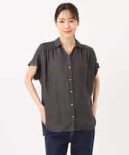 FOBGD68140 MK MICHEL KLEIN(MK ミッシェルクラン) [UVカット/接触冷感/洗える]メタル釦デザイン サテン地ブラウス ターコイズ