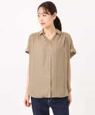 FOBGD68140 MK MICHEL KLEIN(MK ミッシェルクラン) [UVカット/接触冷感/洗える]メタル釦デザイン サテン地ブラウス ターコイズ