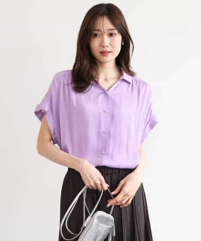 FOBGD68140 MK MICHEL KLEIN [瞬美シリーズ/UVカット/接触冷感/洗える]メタル釦デザイン サテン地ブラウス