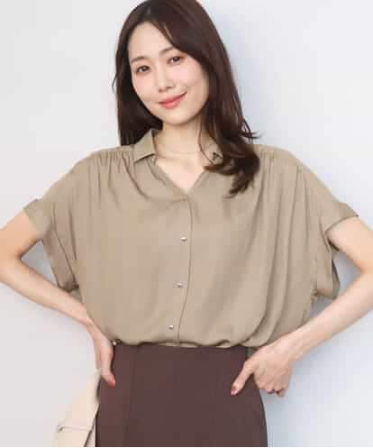 FOBGD68140 MK MICHEL KLEIN [UVカット/接触冷感/洗える]メタル釦デザイン サテン地ブラウス