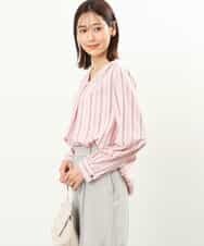 FOBGS37140 MK MICHEL KLEIN(MK ミッシェルクラン) マルチストライプ柄ブラウス/洗える ピンク